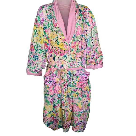 Victoria's Secret Other - VTG Victorias Secret Gold Label Floral Terry Lined Robe Pink Yellow Green OSFA